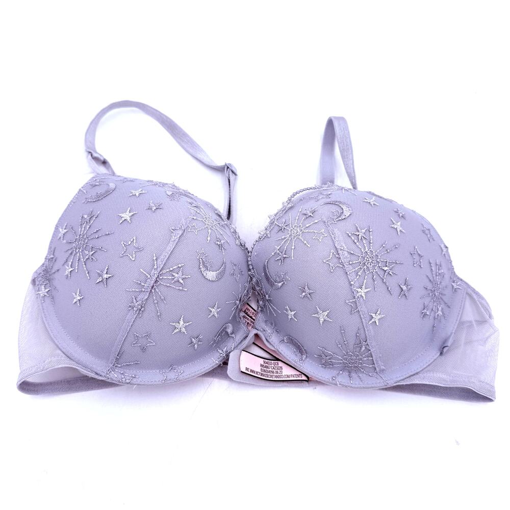 Victoria's Secret Lavender Lace Celestial Moon Stars Push-Up Bra Size 34C